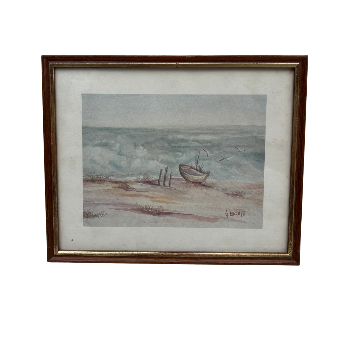 Petite Aquarelle « Barque au bord de l’eau »