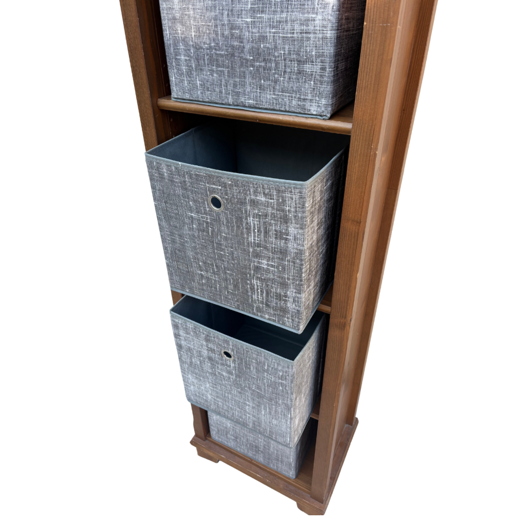 Étagère en bois avec panières de rangement