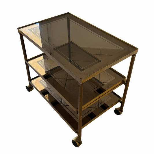 Desserte vitrée sur roulettes