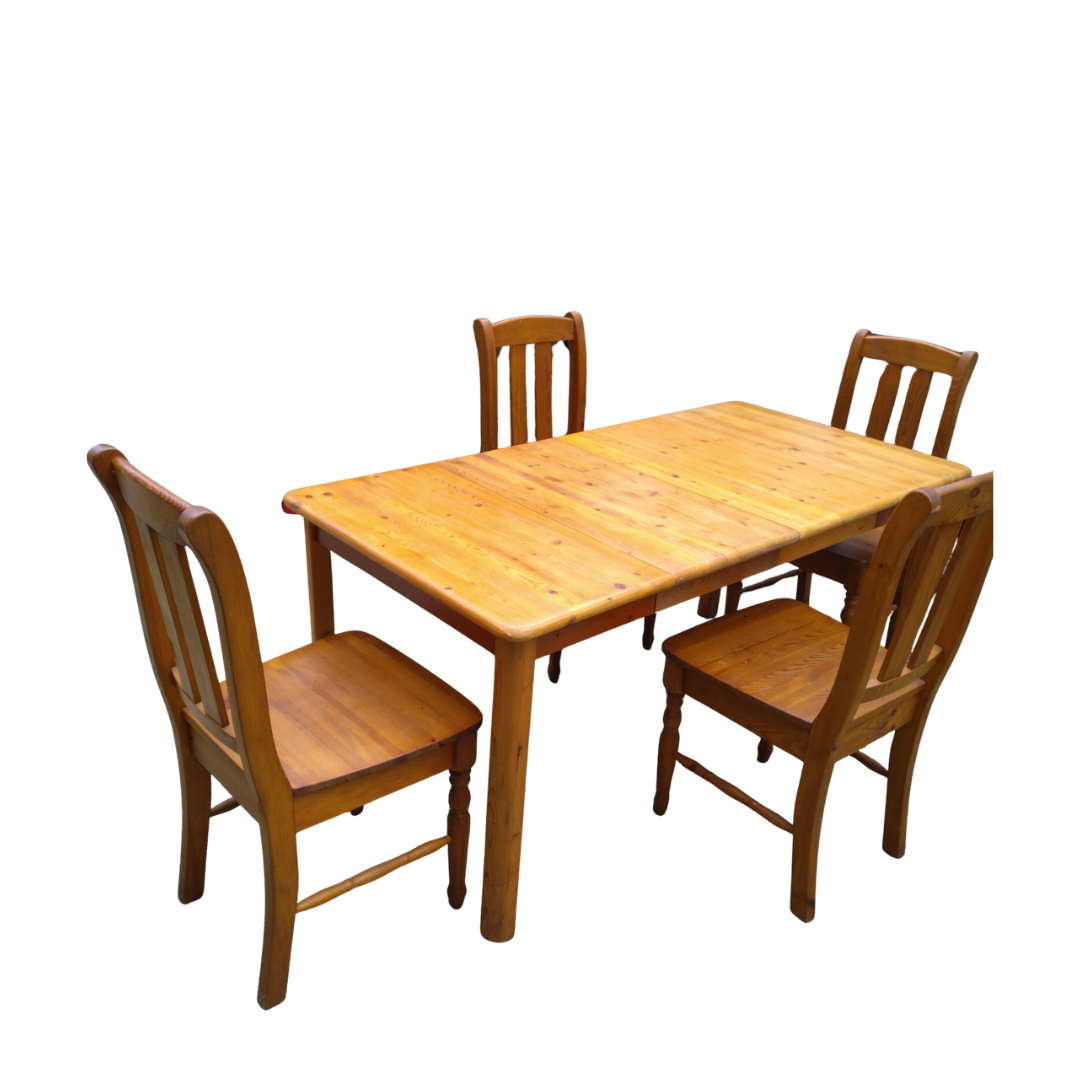 Table salle à manger extensible et 4 chaises en pin