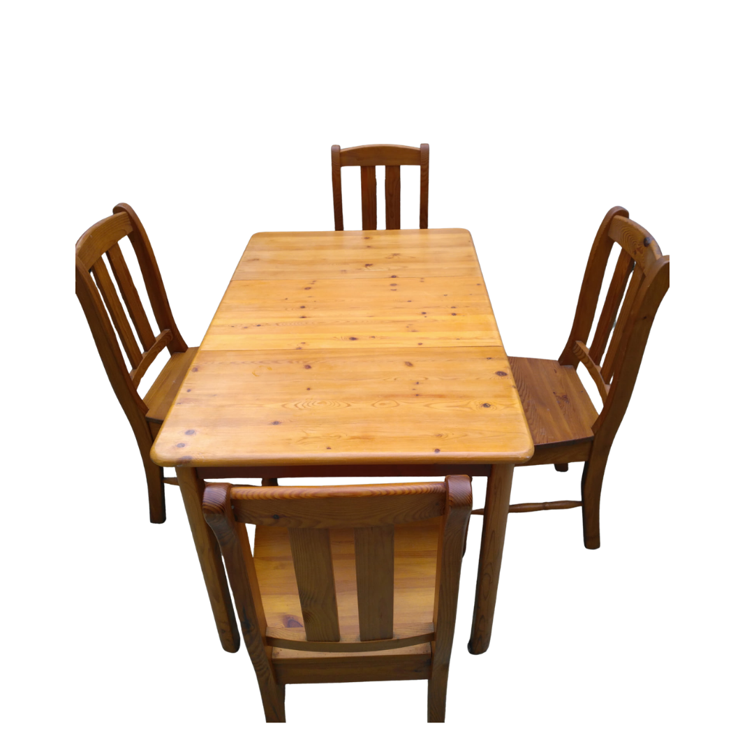 Table salle à manger extensible et 4 chaises en pin