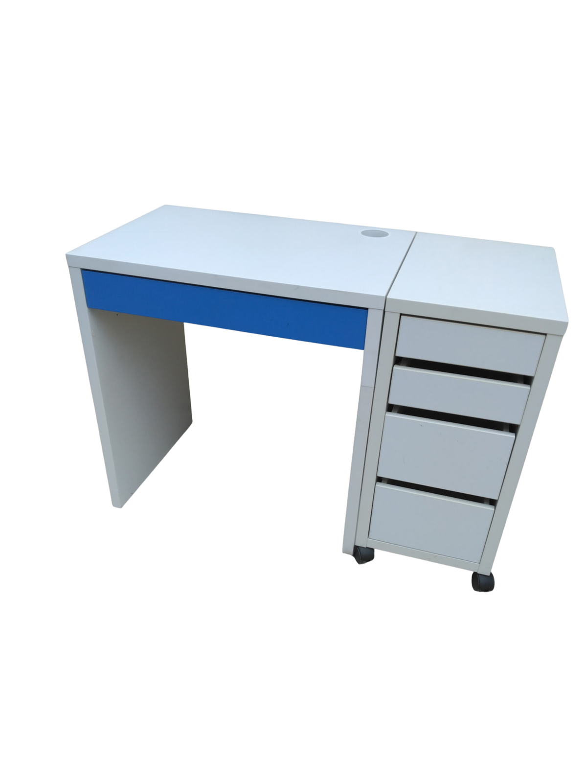 Bureau blanc + coffre 4 tiroirs sur roulettes